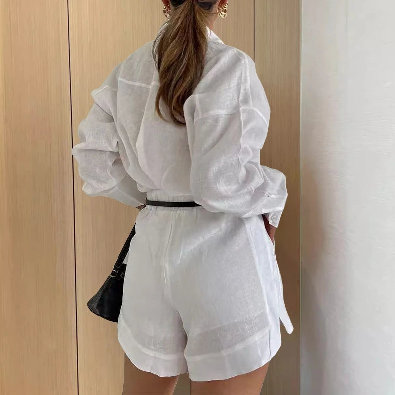 Conjunto Mujer 2 Piezas – Camisa de Manga Larga y Short