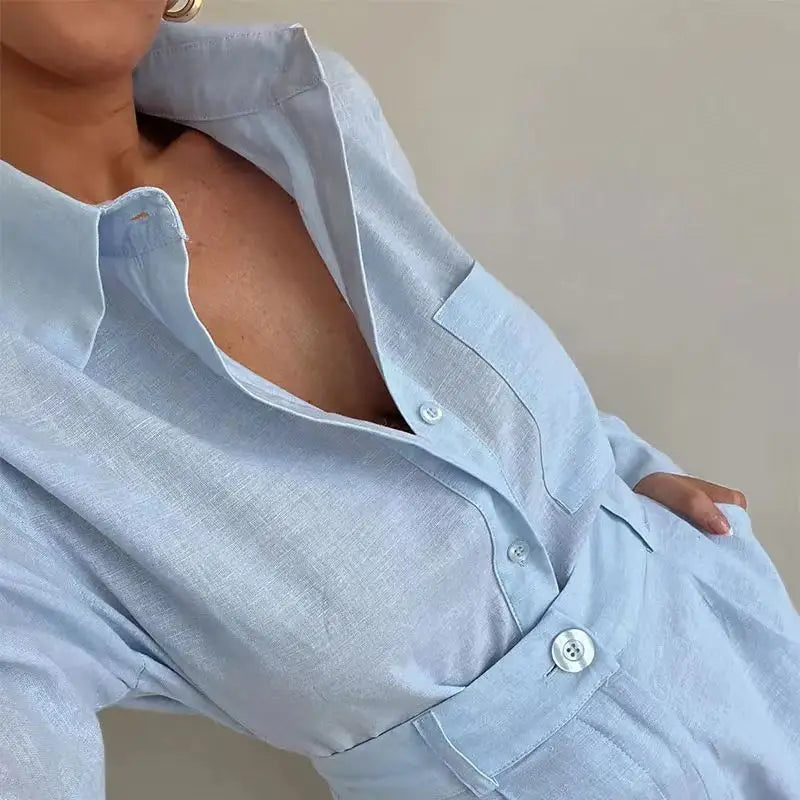 Conjunto Mujer 2 Piezas – Camisa de Manga Larga y Short