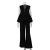Conjunto de 2 piezas para mujer en algodón 100 %, compuesto por una blusa de cuello en V y diseño asimétrico —más corta por delante y más larga por detrás— y pantalón largo. Diseño casual, ligero y transpirable, i