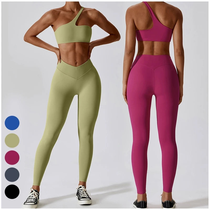 Conjunto deportivo femenino de 2 piezas – Leggings de cintura alta y top de un solo hombro

* Secado rápido
* Cintura alta con diseño en V
* Tejido elástico
* Ideal para gimnasio, fitness y entrenamiento
* Conjunto de 2