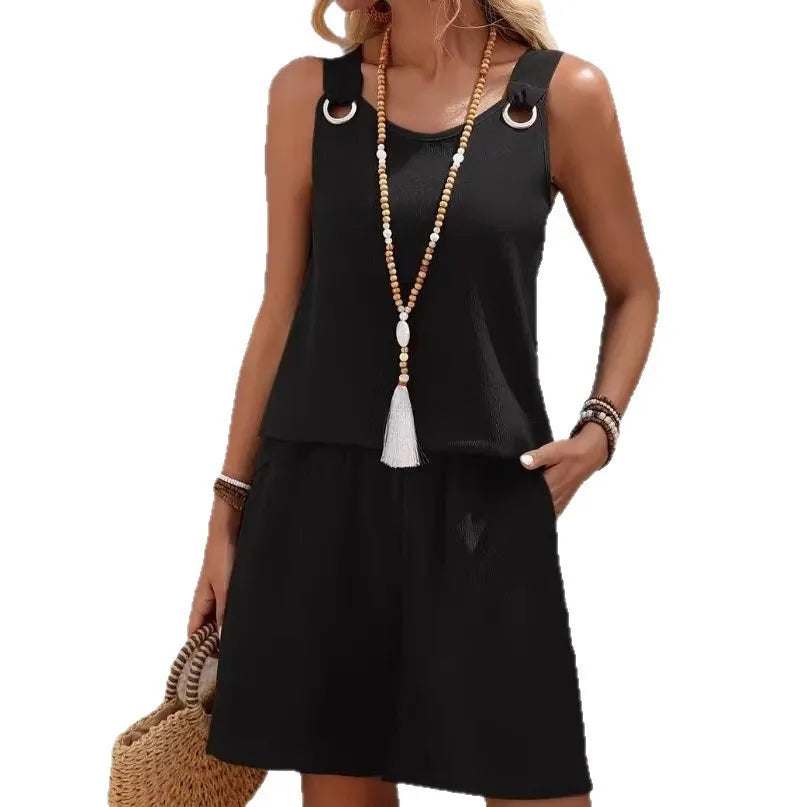Conjunto casual de 2 piezas para mujer, verano 2026, con top de tirantes sin mangas y shorts. Nuevo conjunto a juego, elegante y moderno.