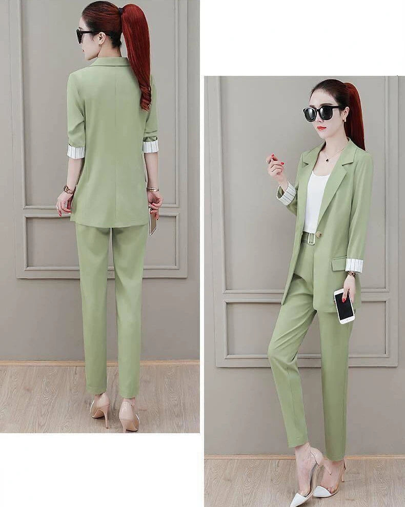 Conjunto de pantalón de 2 piezas para mujer, traje profesional con blazer y pantalón, conjunto elegante para trabajar en oficina, en color rosa.
