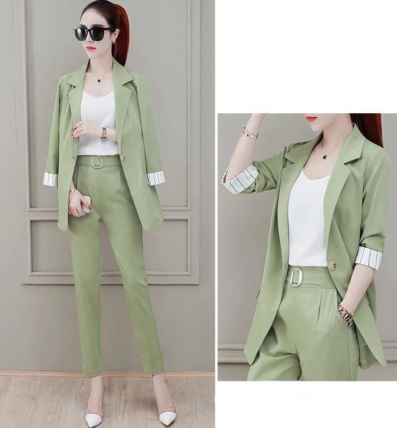 Conjunto de pantalón de 2 piezas para mujer, traje profesional con blazer y pantalón, conjunto elegante para trabajar en oficina, en color rosa.