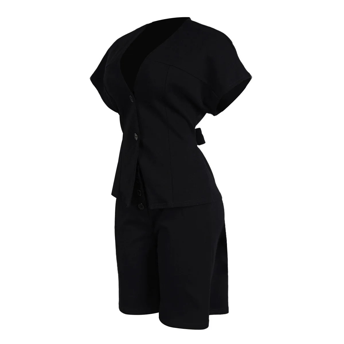 Conjunto de pantalón de 2 piezas para mujer

Conjunto a juego liso con chaqueta abotonada de manga corta, cuello en V, cintura alta y pantalón amplio hasta la rodilla. Corte holgado. Colección otoño 2026.