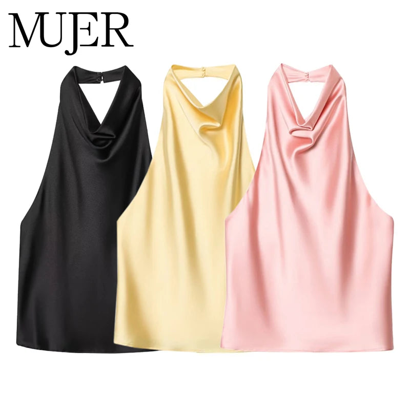 Top Halter de Satén para Mujer – Espalda Descubierta | Colección Verano
Top femenino de estilo elegante y veraniego, con acabado satinado, espalda descubierta y diseño de hombros descubiertos. Ideal para looks de verano,