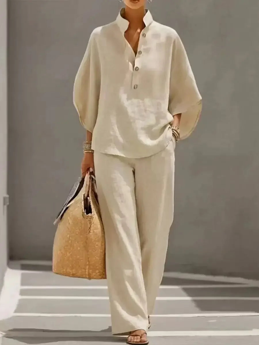 Conjunto de camisa de ocio para mujer, con un estilo relajado y desenfadado. Ideal para ir al trabajo, viajar o disfrutar de las vacaciones. Tejido ligero y ligeramente transparente.