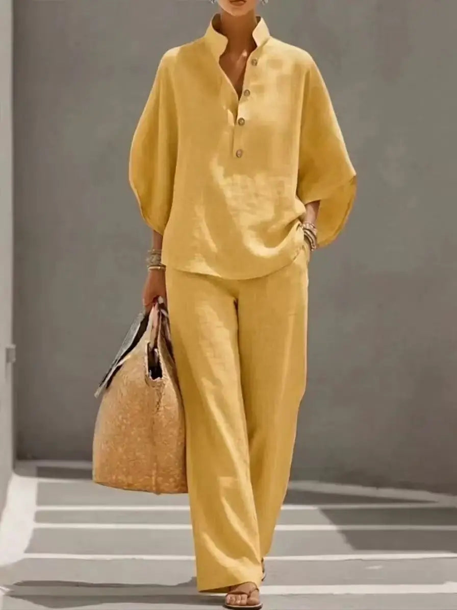 Conjunto de camisa de ocio para mujer, con un estilo relajado y desenfadado. Ideal para ir al trabajo, viajar o disfrutar de las vacaciones. Tejido ligero y ligeramente transparente.