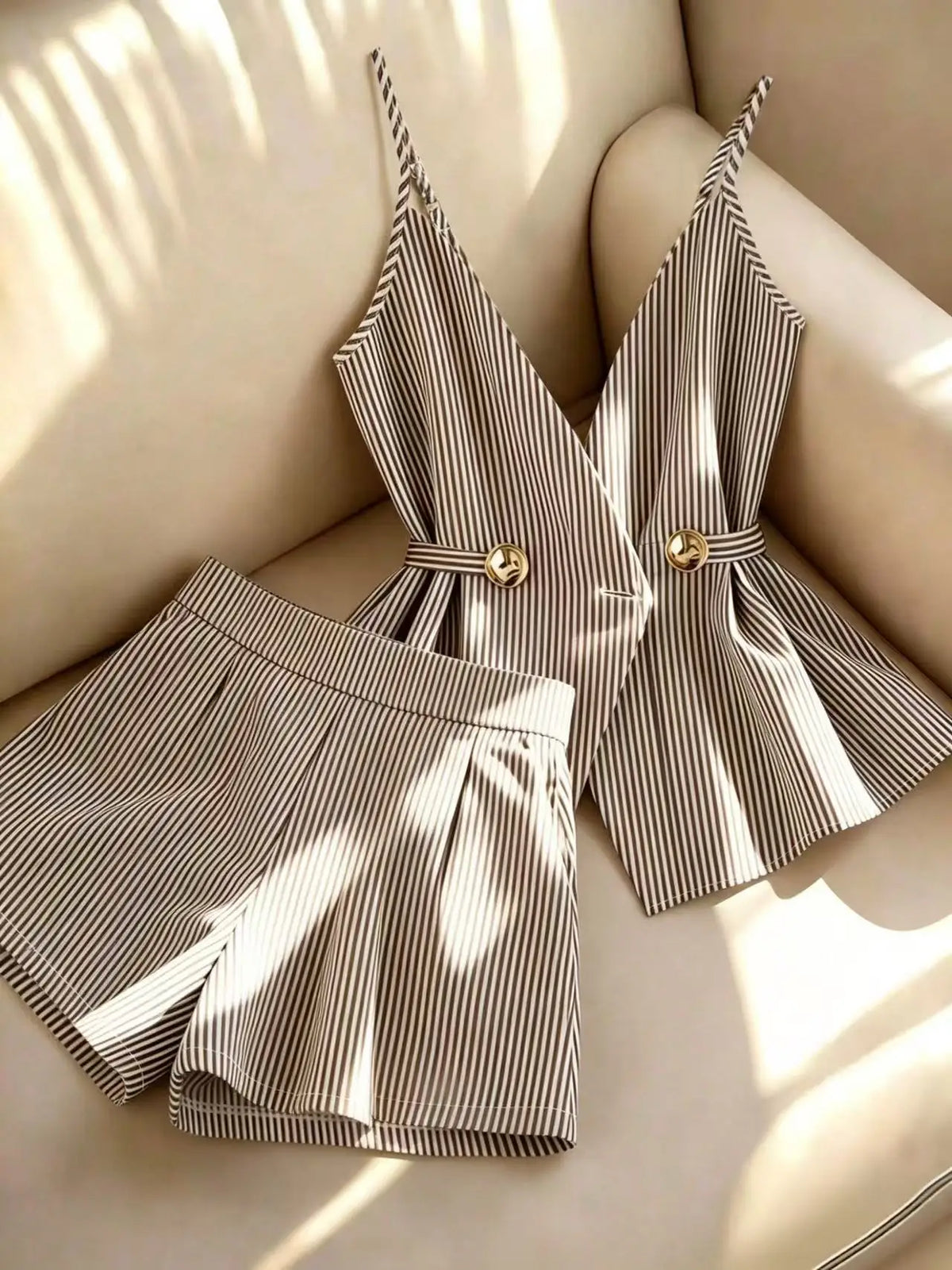 Conjunto de 2 piezas de rayas – Top con cordones y shorts plisados

Categoría: Conjuntos → Conjuntos de verano
Tipo: Conjunto de shorts
Estilo: Elegante / Casual
Temporada: Verano
Etiquetas: rayas · shorts · cintura al