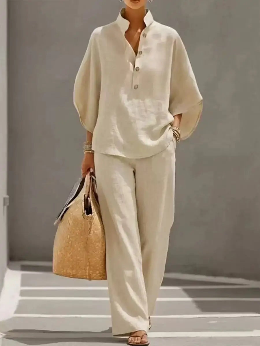 Conjunto de camisa de ocio para mujer, con un estilo relajado y desenfadado. Ideal para ir al trabajo, viajar o disfrutar de las vacaciones. Tejido ligero y ligeramente transparente.