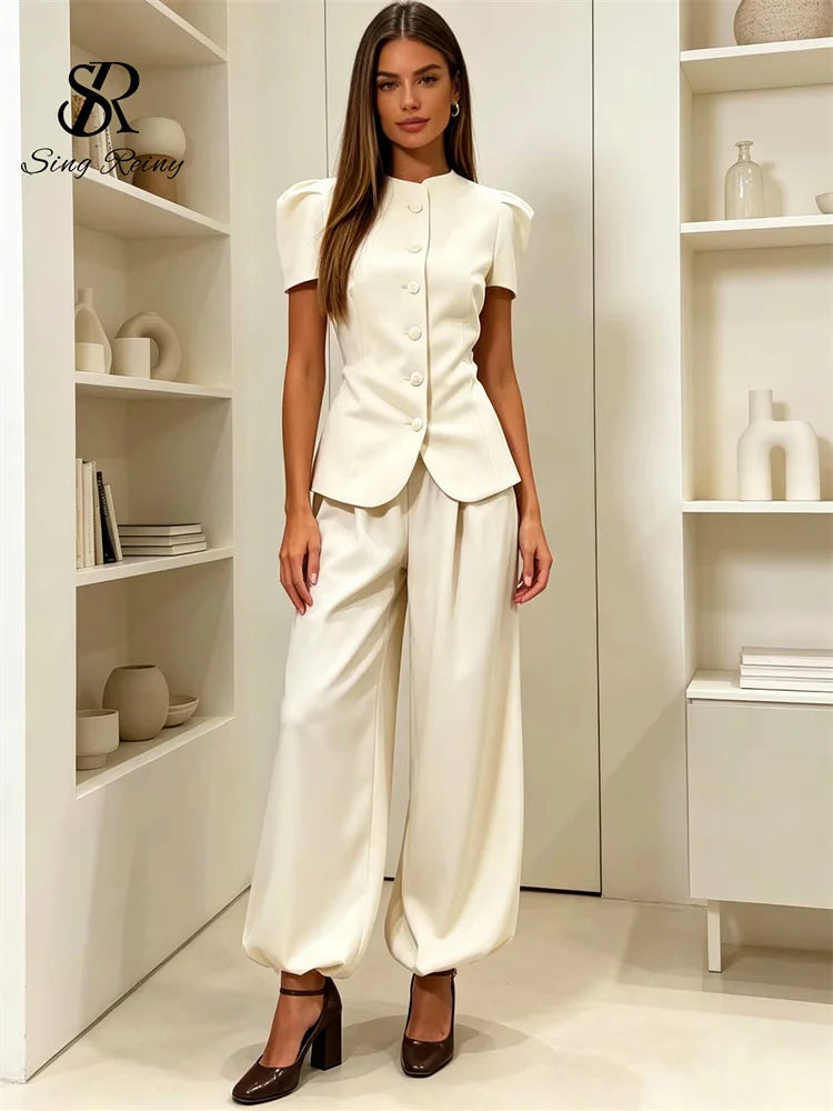 Conjunto de pantalón de 2 piezas para mujer SINGREINY: top de manga corta y cuello redondo + pantalón largo de pierna ancha, estilo urbano Y2K y elegante, colección 2026.