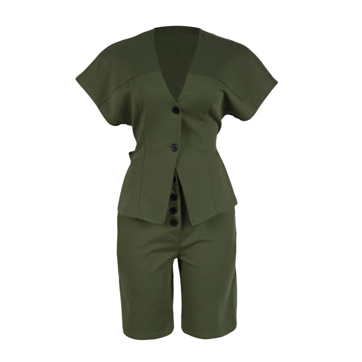Conjunto de pantalón de 2 piezas para mujer

Conjunto a juego liso con chaqueta abotonada de manga corta, cuello en V, cintura alta y pantalón amplio hasta la rodilla. Corte holgado. Colección otoño 2026.