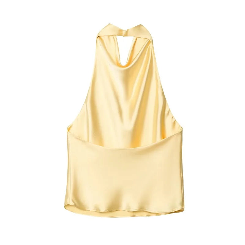 Top Halter de Satén para Mujer – Espalda Descubierta | Colección Verano
Top femenino de estilo elegante y veraniego, con acabado satinado, espalda descubierta y diseño de hombros descubiertos. Ideal para looks de verano,