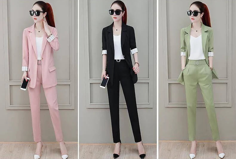 Conjunto de pantalón de 2 piezas para mujer, traje profesional con blazer y pantalón, conjunto elegante para trabajar en oficina, en color rosa.