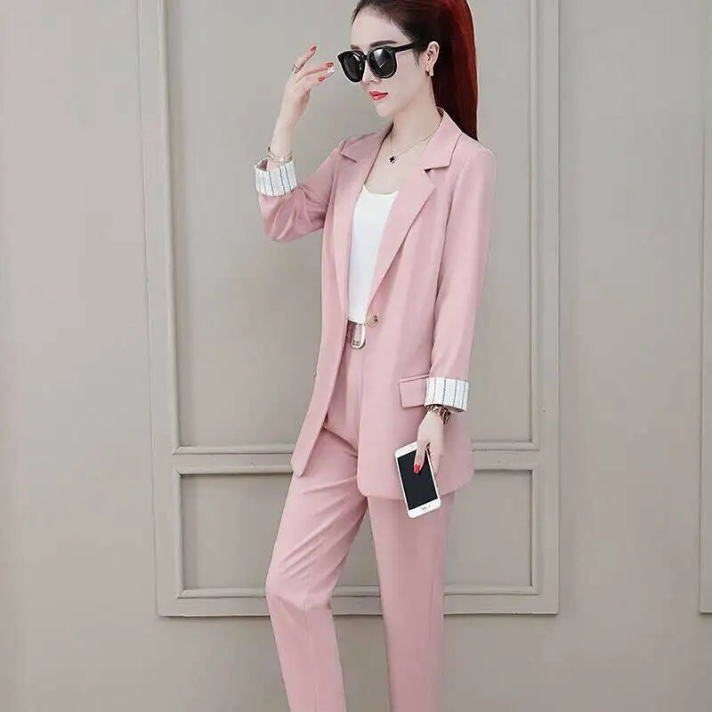 Conjunto de pantalón de 2 piezas para mujer, traje profesional con blazer y pantalón, conjunto elegante para trabajar en oficina, en color rosa.
