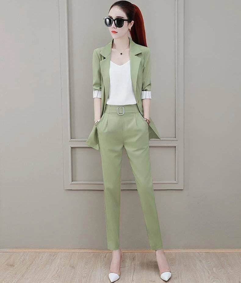 Conjunto de pantalón de 2 piezas para mujer, traje profesional con blazer y pantalón, conjunto elegante para trabajar en oficina, en color rosa.