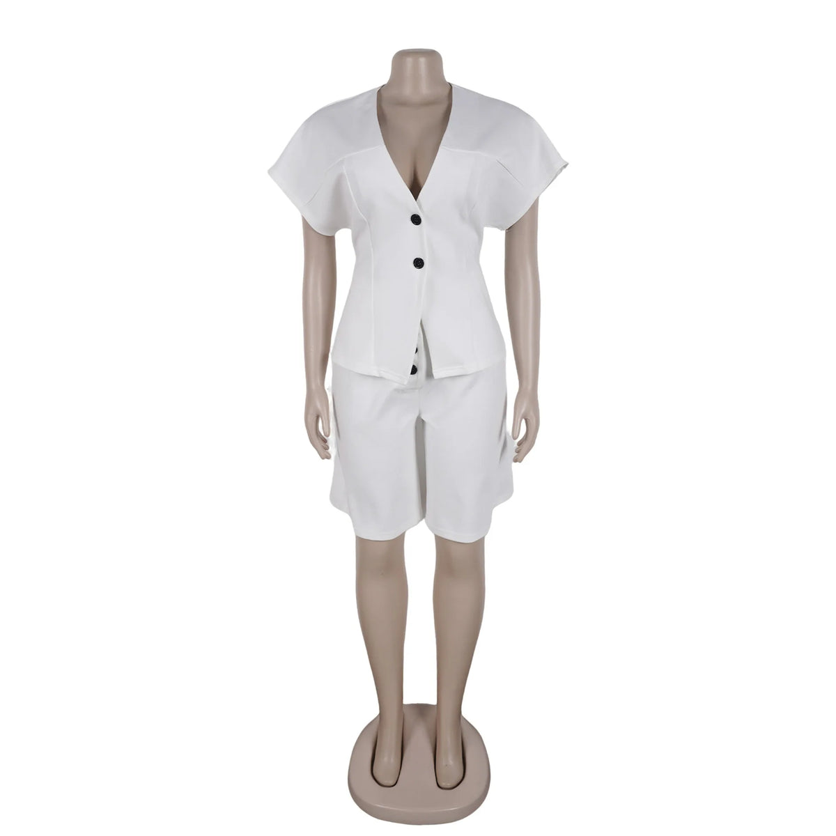 Conjunto de pantalón de 2 piezas para mujer

Conjunto a juego liso con chaqueta abotonada de manga corta, cuello en V, cintura alta y pantalón amplio hasta la rodilla. Corte holgado. Colección otoño 2026.
