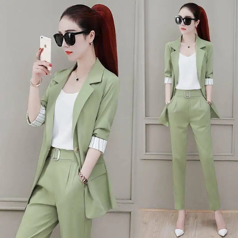 Conjunto de pantalón de 2 piezas para mujer, traje profesional con blazer y pantalón, conjunto elegante para trabajar en oficina, en color rosa.