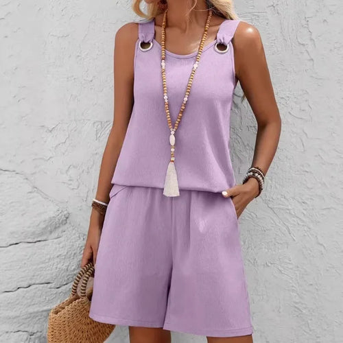 Conjunto casual de 2 piezas para mujer, verano 2026, con top de tirantes sin mangas y shorts. Nuevo conjunto a juego, elegante y moderno.