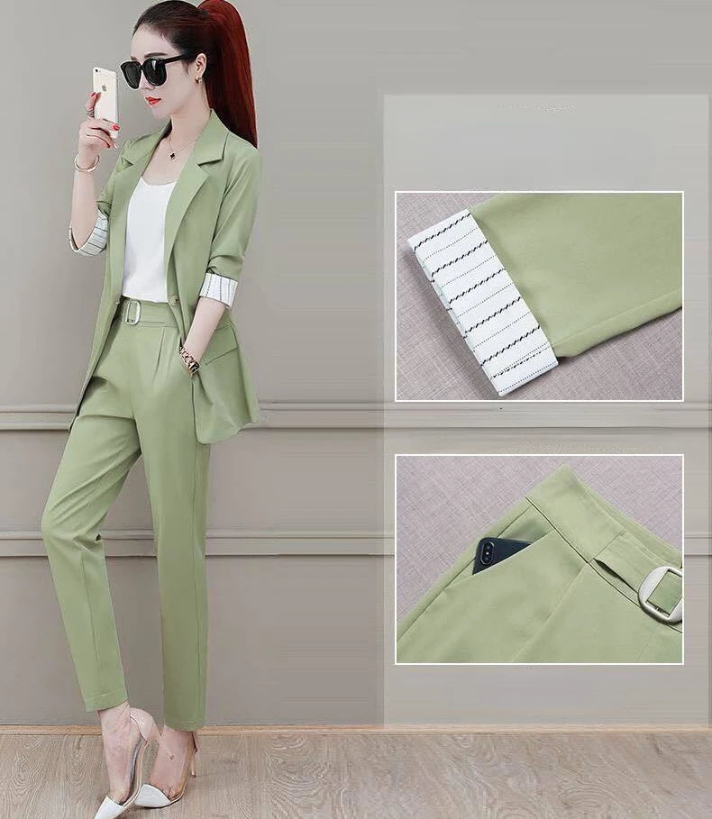 Conjunto de pantalón de 2 piezas para mujer, traje profesional con blazer y pantalón, conjunto elegante para trabajar en oficina, en color rosa.