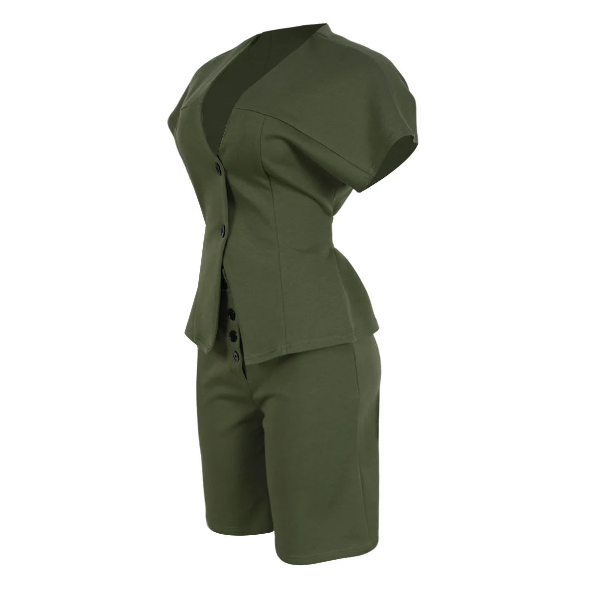 Conjunto de pantalón de 2 piezas para mujer

Conjunto a juego liso con chaqueta abotonada de manga corta, cuello en V, cintura alta y pantalón amplio hasta la rodilla. Corte holgado. Colección otoño 2026.