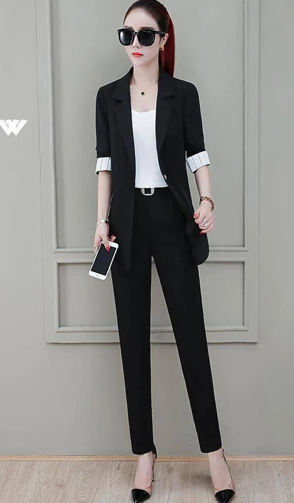Conjunto de pantalón de 2 piezas para mujer, traje profesional con blazer y pantalón, conjunto elegante para trabajar en oficina, en color rosa.