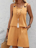 Conjunto casual de 2 piezas para mujer, verano 2026, con top de tirantes sin mangas y shorts. Nuevo conjunto a juego, elegante y moderno.