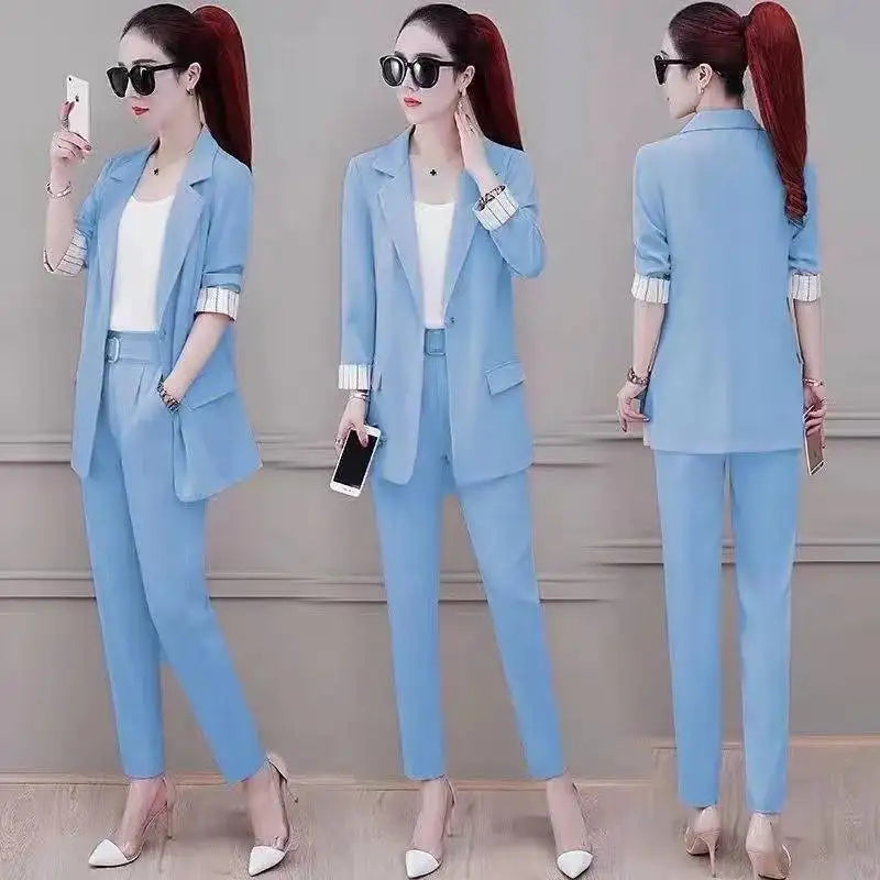 Conjunto de pantalón de 2 piezas para mujer, traje profesional con blazer y pantalón, conjunto elegante para trabajar en oficina, en color rosa.