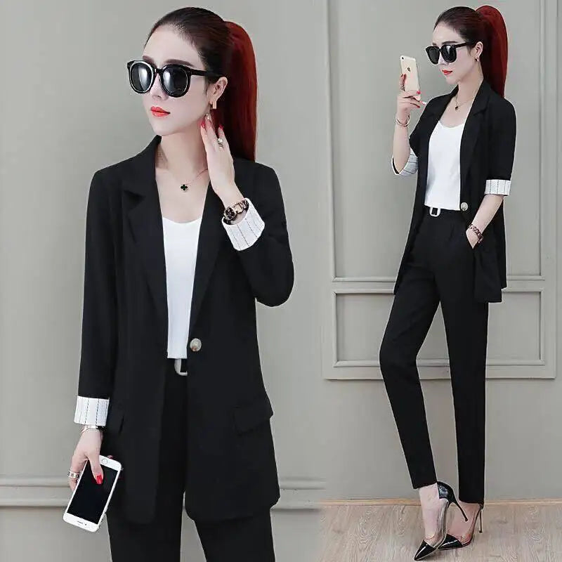 Conjunto de pantalón de 2 piezas para mujer, traje profesional con blazer y pantalón, conjunto elegante para trabajar en oficina, en color rosa.