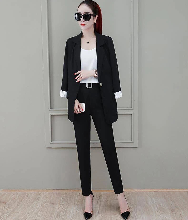 Conjunto de pantalón de 2 piezas para mujer, traje profesional con blazer y pantalón, conjunto elegante para trabajar en oficina, en color rosa.