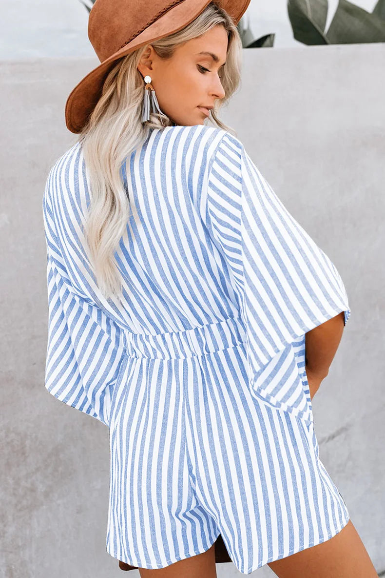 🤍 Mono de Mujer a Rayas con Escote en V

Mono holgado de verano con detalle de cordones