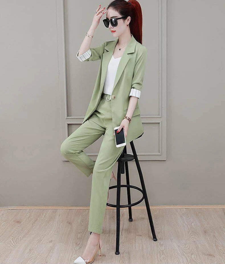 Conjunto de pantalón de 2 piezas para mujer, traje profesional con blazer y pantalón, conjunto elegante para trabajar en oficina, en color rosa.