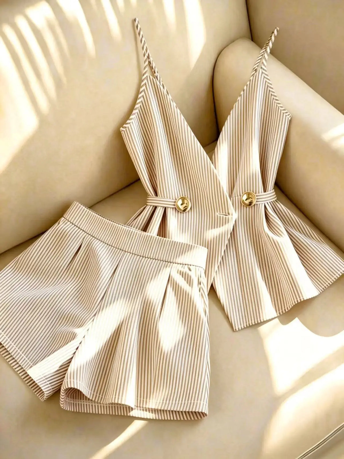 Conjunto de 2 piezas de rayas – Top con cordones y shorts plisados

Categoría: Conjuntos → Conjuntos de verano
Tipo: Conjunto de shorts
Estilo: Elegante / Casual
Temporada: Verano
Etiquetas: rayas · shorts · cintura al
