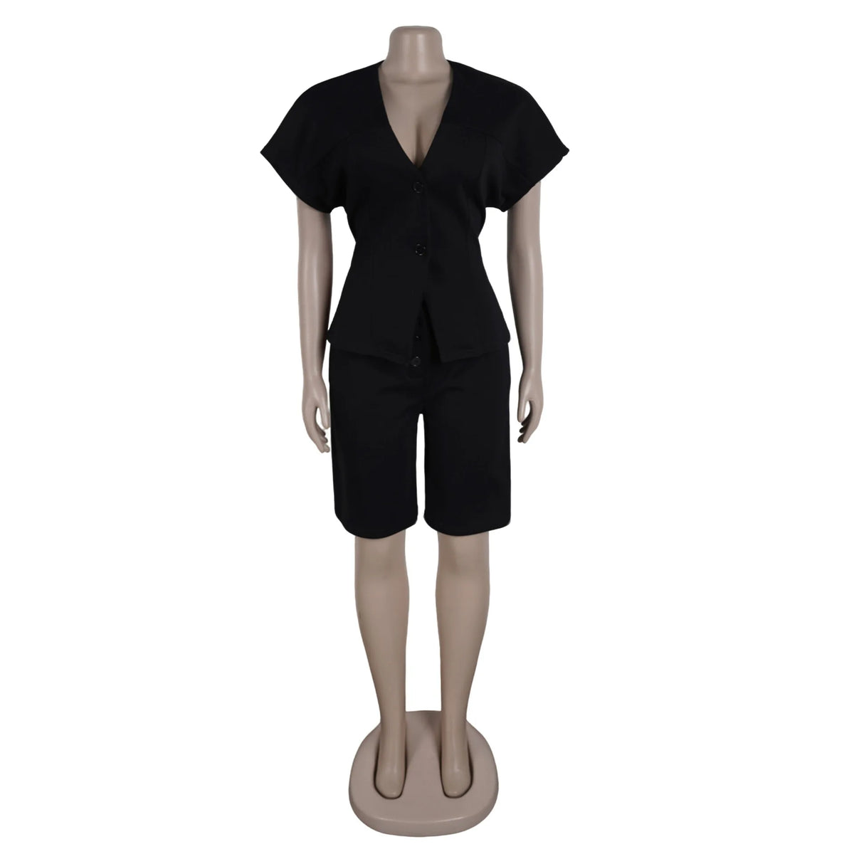 Conjunto de pantalón de 2 piezas para mujer

Conjunto a juego liso con chaqueta abotonada de manga corta, cuello en V, cintura alta y pantalón amplio hasta la rodilla. Corte holgado. Colección otoño 2026.