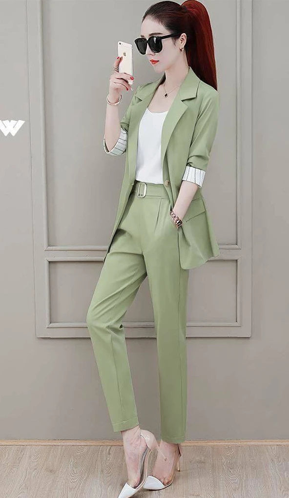 Conjunto de pantalón de 2 piezas para mujer, traje profesional con blazer y pantalón, conjunto elegante para trabajar en oficina, en color rosa.
